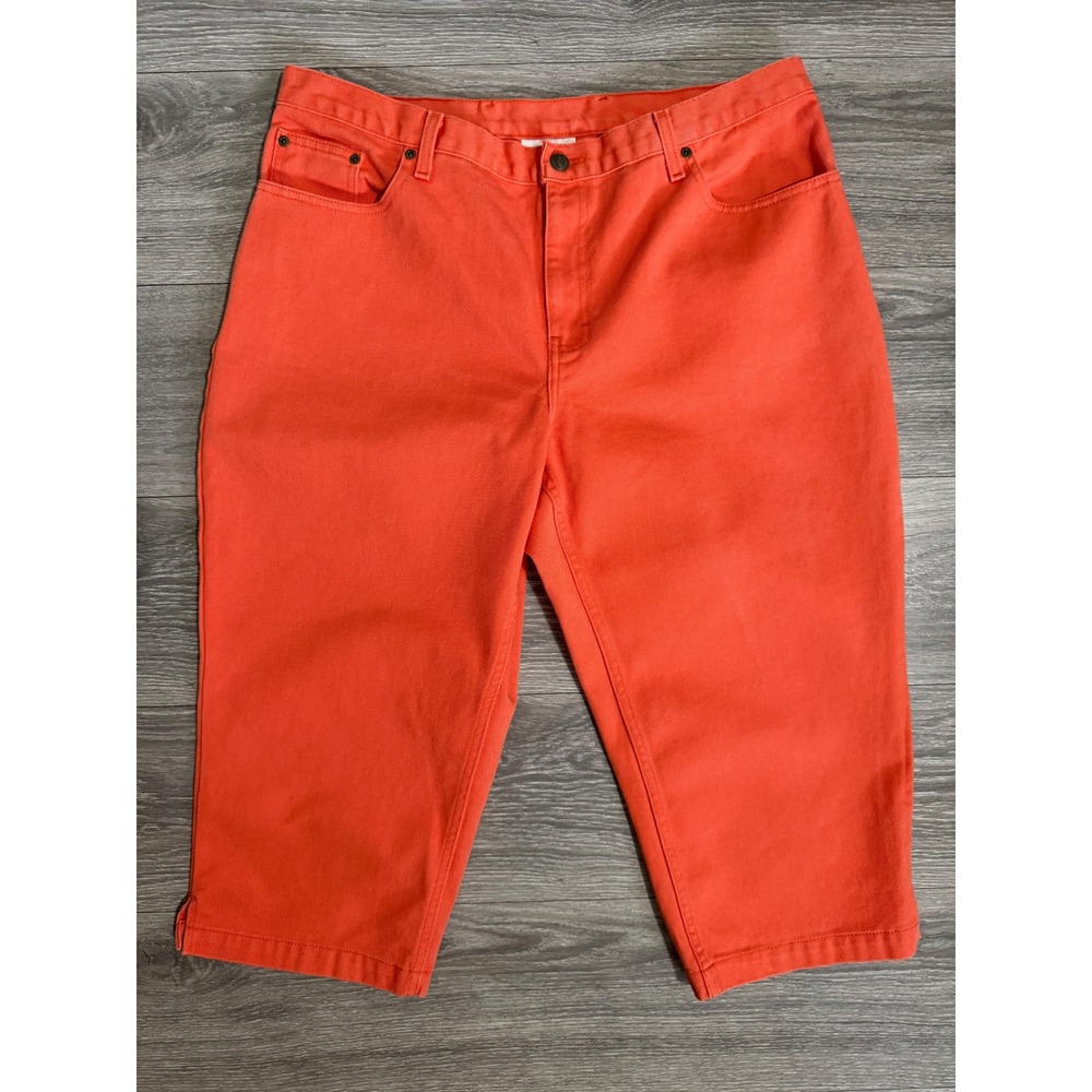 Jeanology Women Orange Denim Shorts Cotton 5-Pocket Waist 36 in  Mid-Length